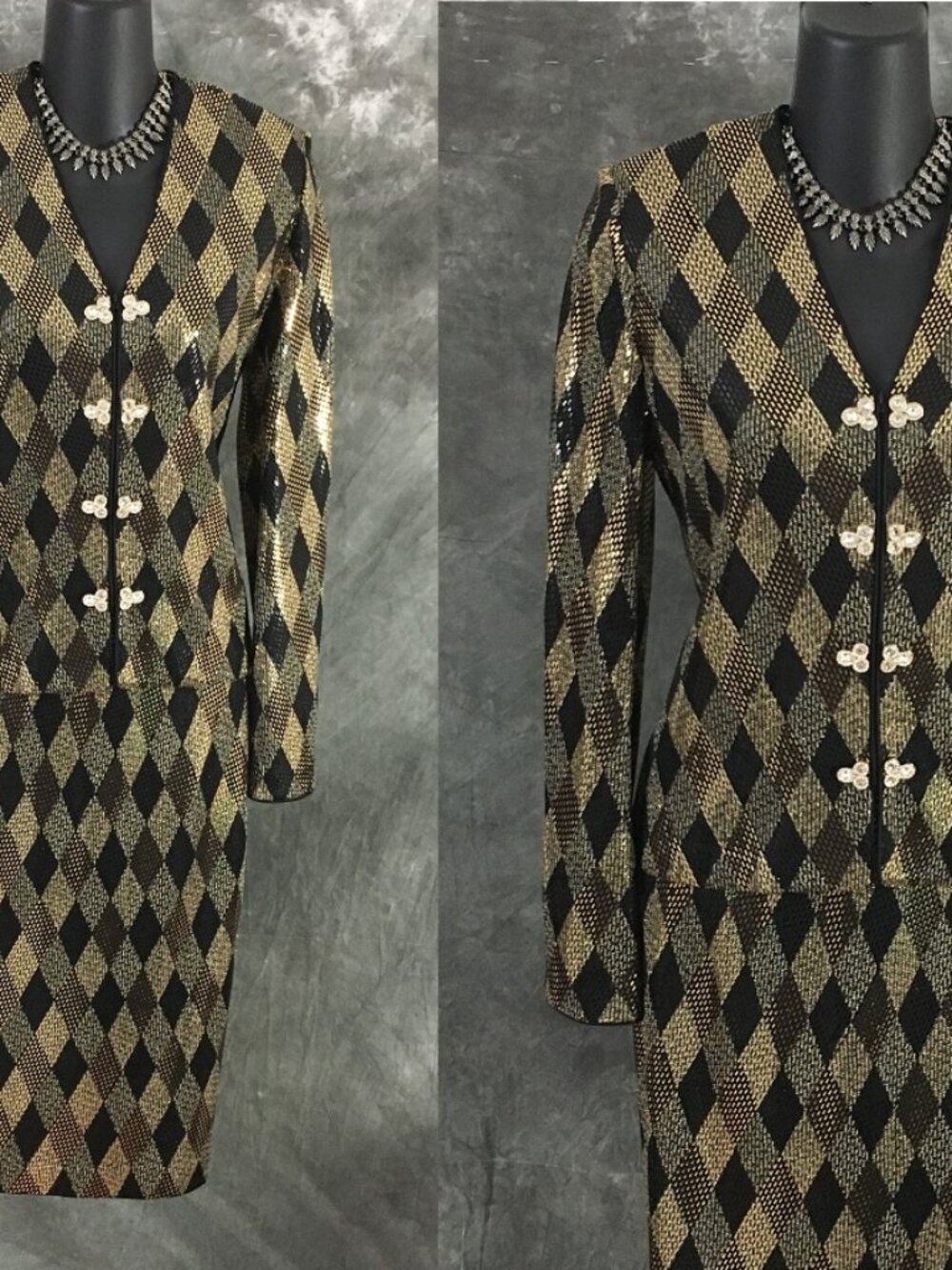 BEAUTIFUL St John evening knit brown gold rhinestones embellished skirt suit 4 6